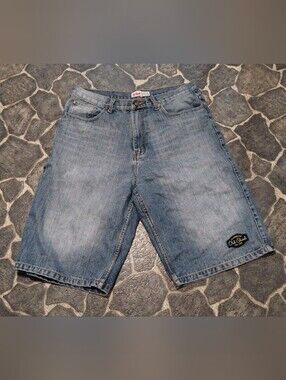 Old Skool mens baggy denim jean shorts size 36 90s VINTAGE